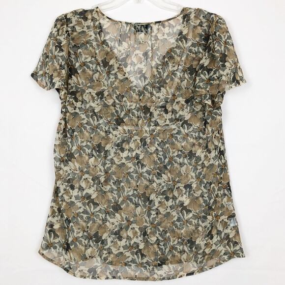 Ann Taylor LOFT Floral Top Womens Medium Sheer Floral Lace Boho Cottagecore - Picture 2 of 4